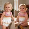 image:imageSimplee kids Baby Girl Knit Romper Fall Sleeveless Pompoms Rompers Newborn Little Girl Overall Jumpsuit OutfitsAcolorful