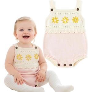 image:imageSimplee kids Baby Girl Knit Romper Fall Sleeveless Pompoms Rompers Newborn Little Girl Overall Jumpsuit OutfitsApink Floral