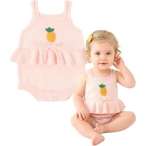 image:imageSimplee kids Baby Girl Knit Romper Fall Sleeveless Pompoms Rompers Newborn Little Girl Overall Jumpsuit OutfitsApink Ruffle