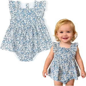 image:imageSimplee kids Baby Girls Romper Sleeveless Summer Outfits Rompers with Blue Floral Pattern for 1824 Months