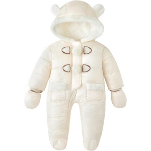 image:imageSimplee kids Baby Infant Boys Girls Snowsuit Winter Hooded Footed Warm Jumpsuit Outerwear with Gloves for 324 MonthsCreamy White