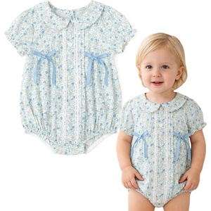 image:imageSimplee kids Baby Infant Girls Cotton Short Sleeve Summer Ruffle Romper 324 MonthsBluegreen
