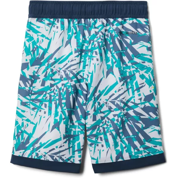 imageColumbia Boys Sandy Shores Boardshort MoistureWicking UV Sun ProtectionBright Aqua Dye Palms TonalDk Mountain