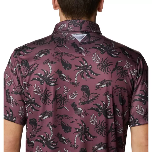 imageColumbia Mens Collegiate Super Terminal Tackle PoloTam  Deep Maroon Dorado Isle Print