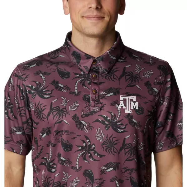 imageColumbia Mens Collegiate Super Terminal Tackle PoloTam  Deep Maroon Dorado Isle Print