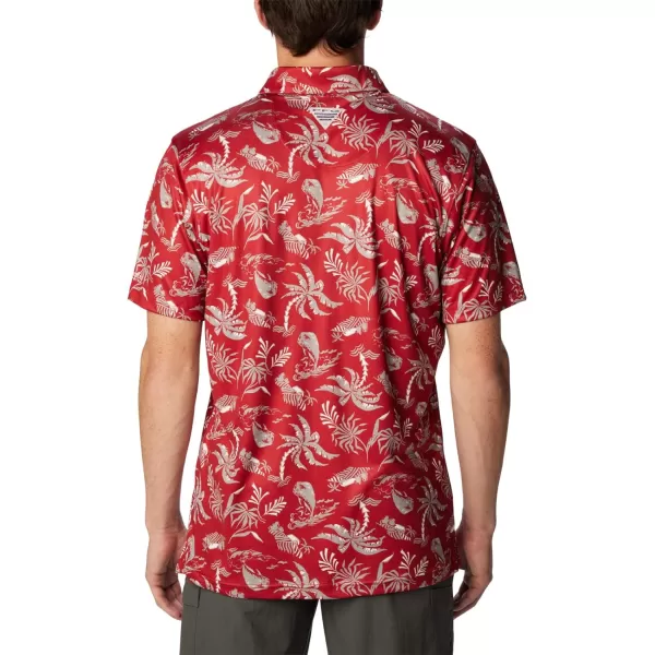 imageColumbia Mens Collegiate Super Terminal Tackle PoloWaz  Red Velvet Dorado Isle Print