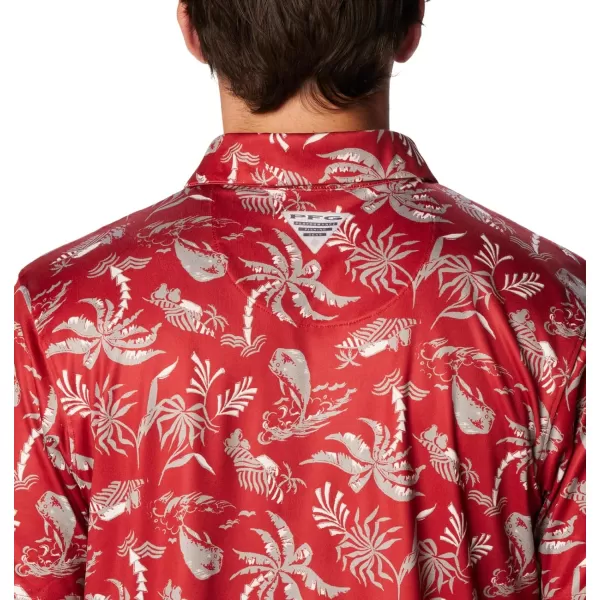 imageColumbia Mens Collegiate Super Terminal Tackle PoloWaz  Red Velvet Dorado Isle Print