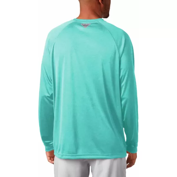 imageColumbia Mens Terminal Tackle Long Sleeve Shirt Wicking MaterialBright Aqua HeatherColl Navy Logo