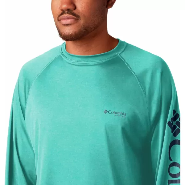 imageColumbia Mens Terminal Tackle Long Sleeve Shirt Wicking MaterialBright Aqua HeatherColl Navy Logo