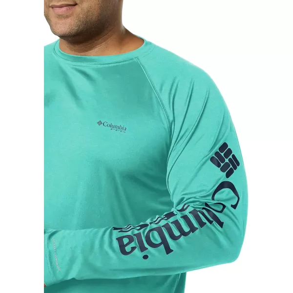 imageColumbia Mens Terminal Tackle Long Sleeve Shirt Wicking MaterialBright Aqua HeatherColl Navy Logo