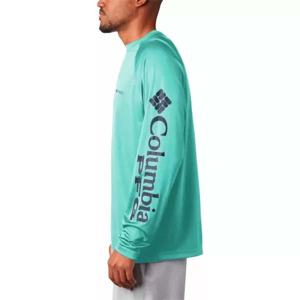 imageColumbia Mens Terminal Tackle Long Sleeve Shirt Wicking MaterialBright Aqua HeatherColl Navy Logo