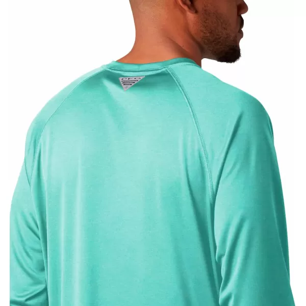 imageColumbia Mens Terminal Tackle Long Sleeve Shirt Wicking MaterialBright Aqua HeatherColl Navy Logo