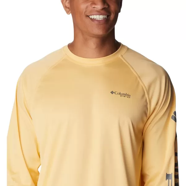imageColumbia Mens Terminal Tackle Long Sleeve Shirt Wicking MaterialCocoa Butter HeatherCity Grey Logo