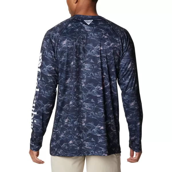 imageColumbia Mens Terminal Tackle Long Sleeve Shirt Wicking MaterialCollegiate Navy Contour Fish Print