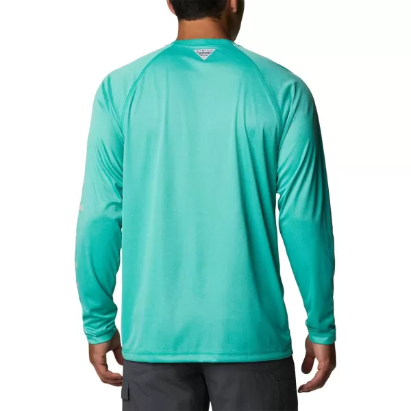 imageColumbia Mens Terminal Tackle Long Sleeve Shirt Wicking MaterialElectric Turquoise HeatherCool Grey Logo