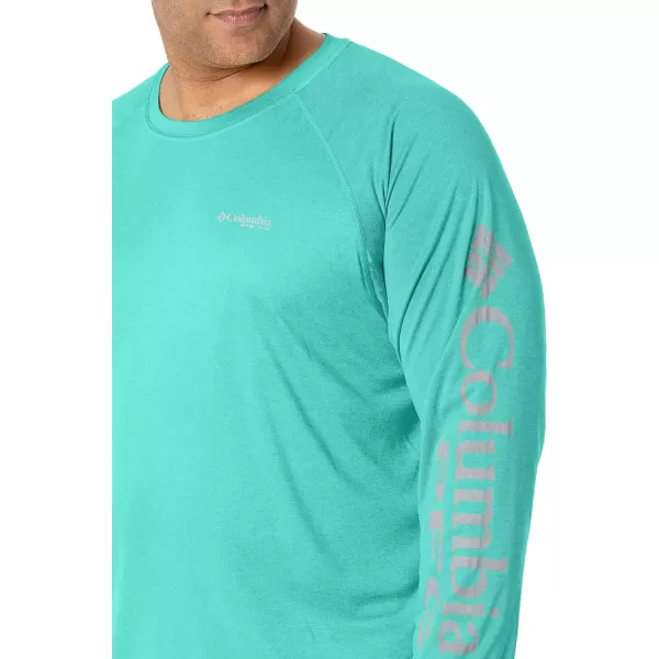 imageColumbia Mens Terminal Tackle Long Sleeve Shirt Wicking MaterialElectric Turquoise HeatherCool Grey Logo