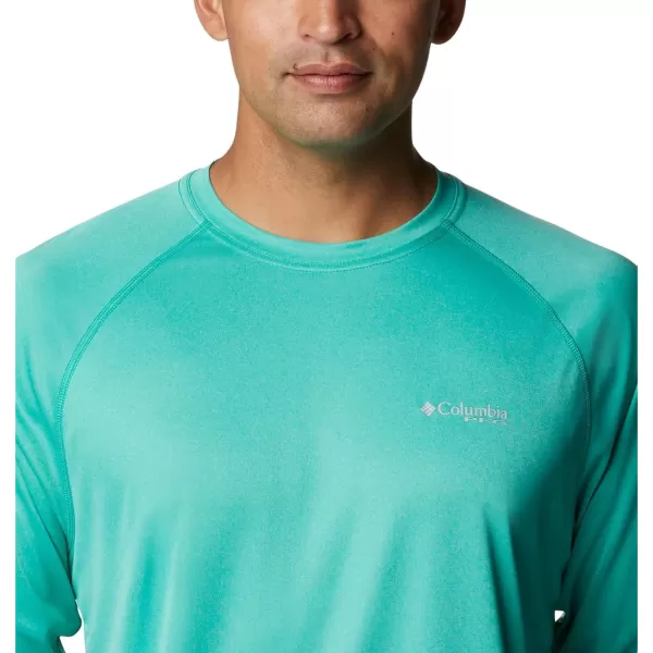 imageColumbia Mens Terminal Tackle Long Sleeve Shirt Wicking MaterialElectric Turquoise HeatherCool Grey Logo