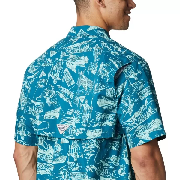 imageColumbia Mens Trollers Best Short Sleeve ShirtAegean Blue Freshwater Roots Print