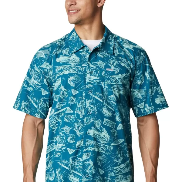 imageColumbia Mens Trollers Best Short Sleeve ShirtAegean Blue Freshwater Roots Print
