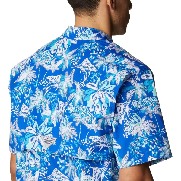 imageColumbia Mens Trollers Best Short Sleeve ShirtBlue Macaw Festive Fishin Print