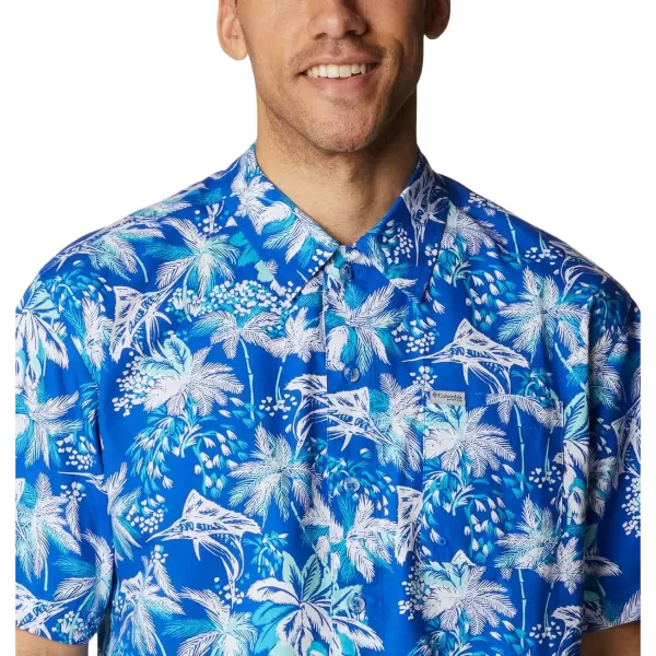imageColumbia Mens Trollers Best Short Sleeve ShirtBlue Macaw Festive Fishin Print
