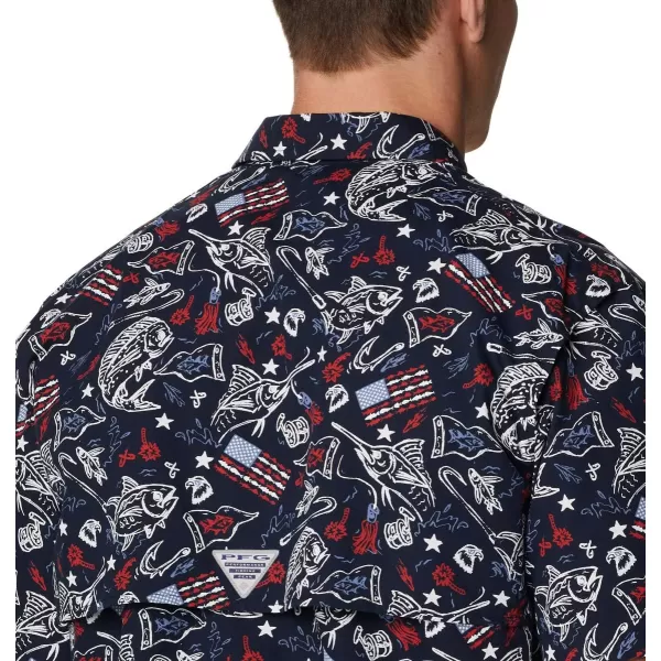 imageColumbia Mens Trollers Best Short Sleeve ShirtCollegiate Navy Americana Fishing Print