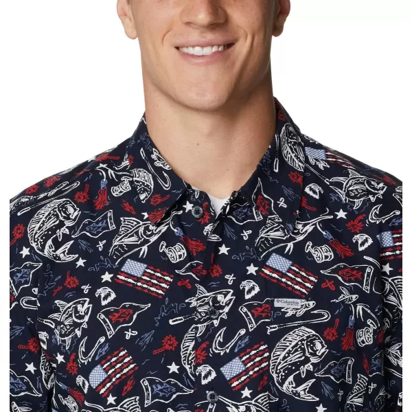 imageColumbia Mens Trollers Best Short Sleeve ShirtCollegiate Navy Americana Fishing Print
