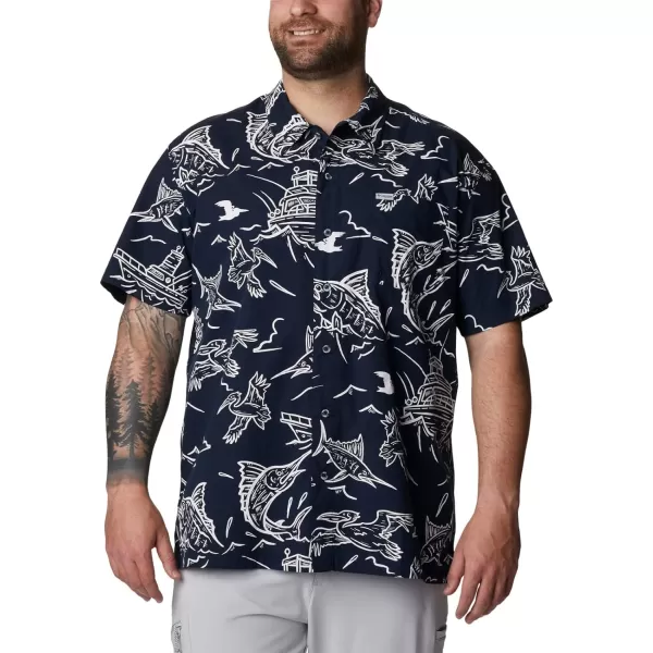 imageColumbia Mens Trollers Best Short Sleeve ShirtCollegiate Navy Mighty Marlins Print