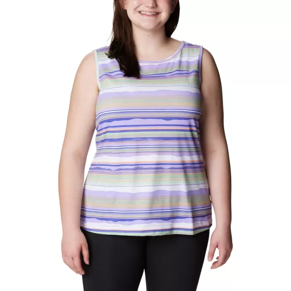 imageColumbia Womens Columbia Womens Chill River Tank Top Moisture Wicking Sun ProtectionFrosted PurpleHorizons Stripe Multi