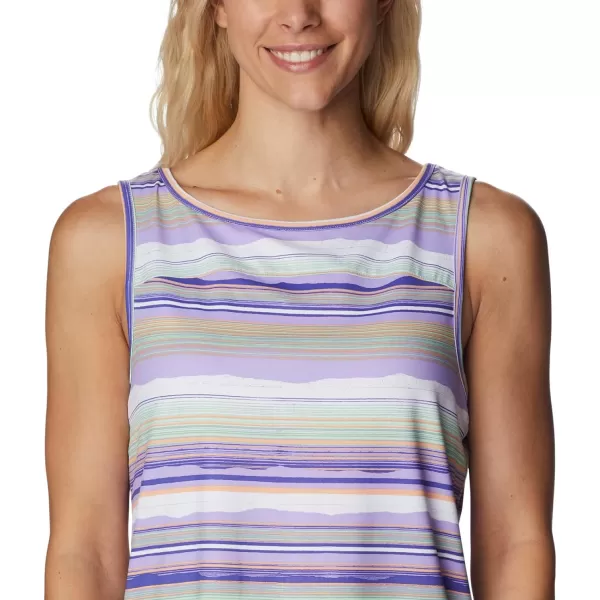 imageColumbia Womens Columbia Womens Chill River Tank Top Moisture Wicking Sun ProtectionFrosted PurpleHorizons Stripe Multi