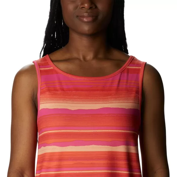 imageColumbia Womens Columbia Womens Chill River Tank Top Moisture Wicking Sun ProtectionSunset OrangeHorizons Stripe