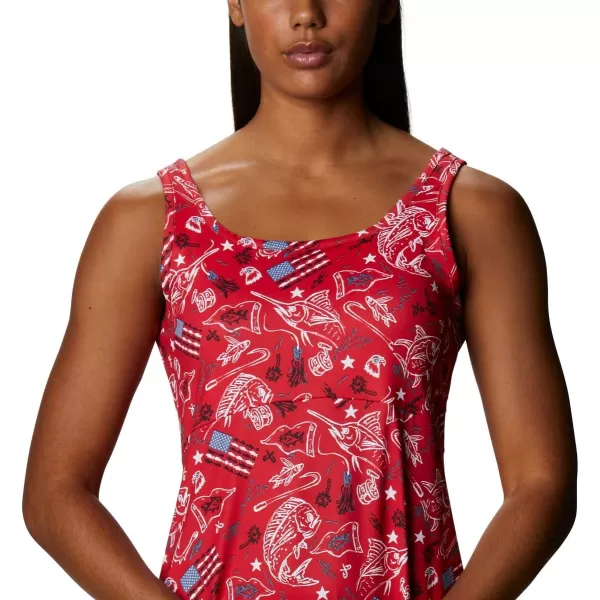 imageColumbia Womens PFG Freezer III DressRed Spark Americana Fishing Print