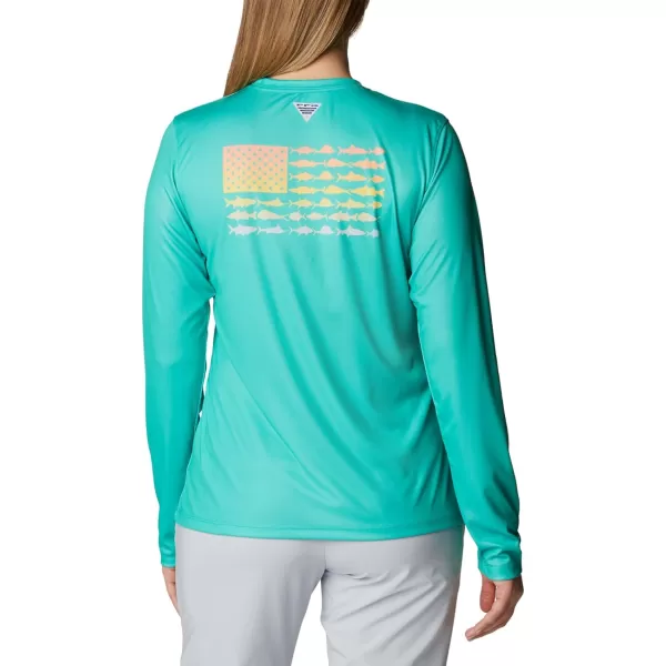 imageWomens Tidal Tee PFG Fish Flag LsElectric TurquoiseSun Glow Gradient