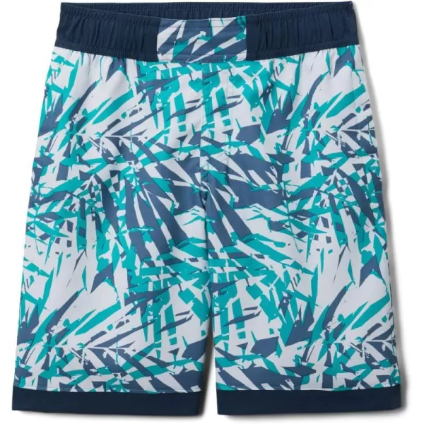imageColumbia Boys Sandy Shores Boardshort MoistureWicking UV Sun ProtectionBright Aqua Dye Palms TonalDk Mountain