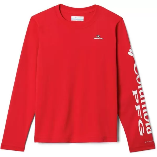 imageColumbia Kids Collegiate Youth Terminal Tackle LS ShirtUga  Bright RedWhite