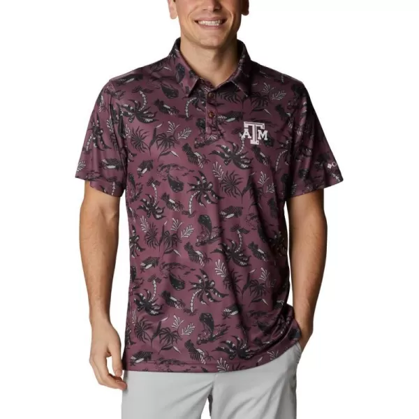 imageColumbia Mens Collegiate Super Terminal Tackle PoloTam  Deep Maroon Dorado Isle Print
