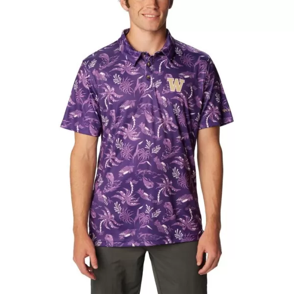 imageColumbia Mens Collegiate Super Terminal Tackle PoloUw  Uw Purple Dorado Isle Print