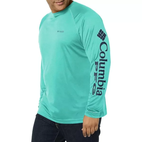 imageColumbia Mens Terminal Tackle Long Sleeve Shirt Wicking MaterialBright Aqua HeatherColl Navy Logo