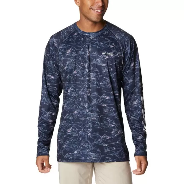 imageColumbia Mens Terminal Tackle Long Sleeve Shirt Wicking MaterialCollegiate Navy Contour Fish Print