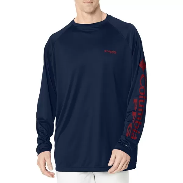 imageColumbia Mens Terminal Tackle Long Sleeve Shirt Wicking MaterialDark Mountain Sunset Red