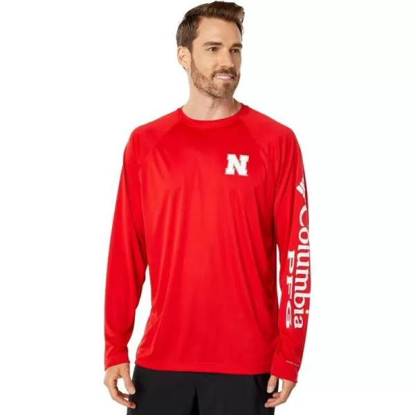 imageColumbia Mens Terminal Tackle Long Sleeve Shirt Wicking MaterialNeb  Bright Red  White