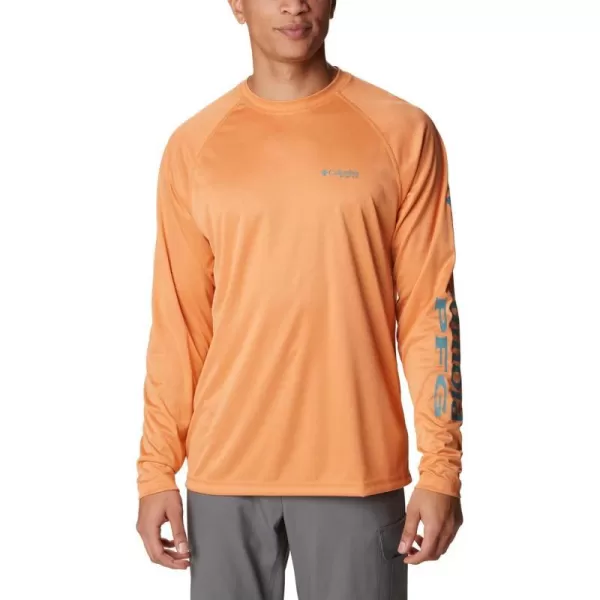 imageColumbia Mens Terminal Tackle Long Sleeve Shirt Wicking MaterialOrange Reef HeatherTranquil Teal Logo