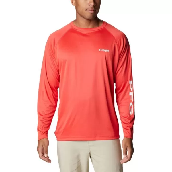 imageColumbia Mens Terminal Tackle Long Sleeve Shirt Wicking MaterialRed HibiscusWhite Logo