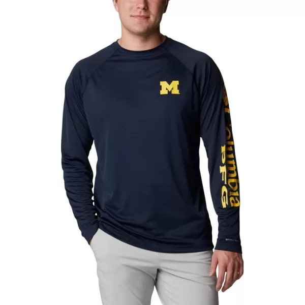 imageColumbia Mens Terminal Tackle Long Sleeve Shirt Wicking MaterialUm  Collegiate Navy  Collegiate Yellow
