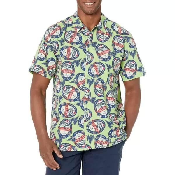 imageColumbia Mens Trollers Best Short Sleeve ShirtLime Glow Holiday Spirits Print