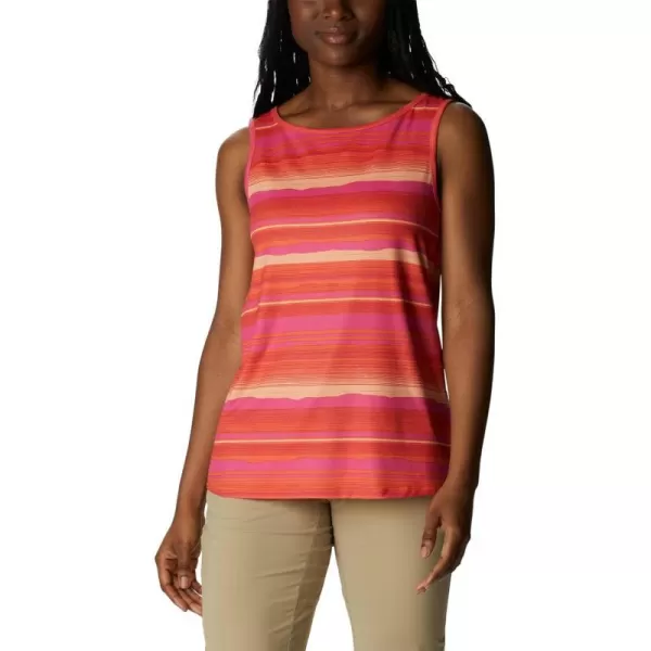 imageColumbia Womens Columbia Womens Chill River Tank Top Moisture Wicking Sun ProtectionSunset OrangeHorizons Stripe