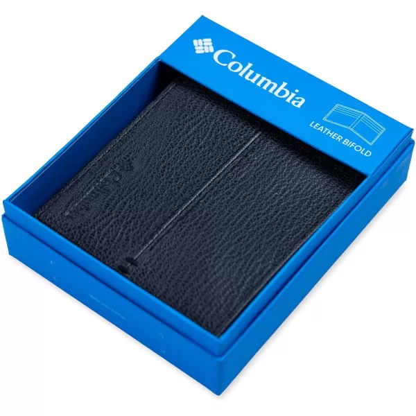 imageColumbia Mens Everyday Bifold WalletMultiple Card Slots Id WindowBlack Center Stitch
