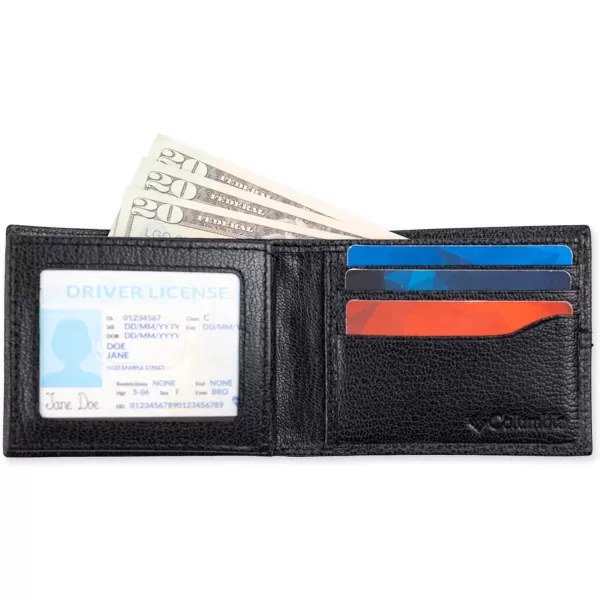 imageColumbia Mens Everyday Bifold WalletMultiple Card Slots Id WindowBlack Center Stitch