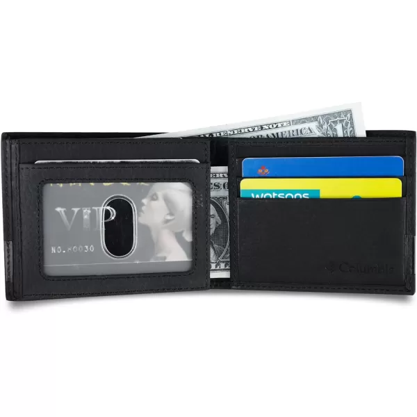 imageColumbia Mens Everyday Bifold WalletMultiple Card Slots Id WindowBlack Emboss