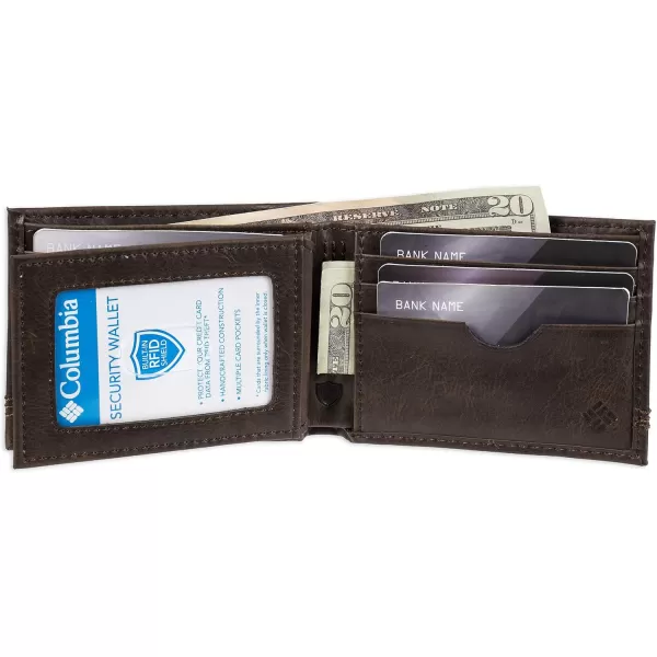 imageColumbia Mens Everyday Bifold WalletMultiple Card Slots Id WindowBrown Logo